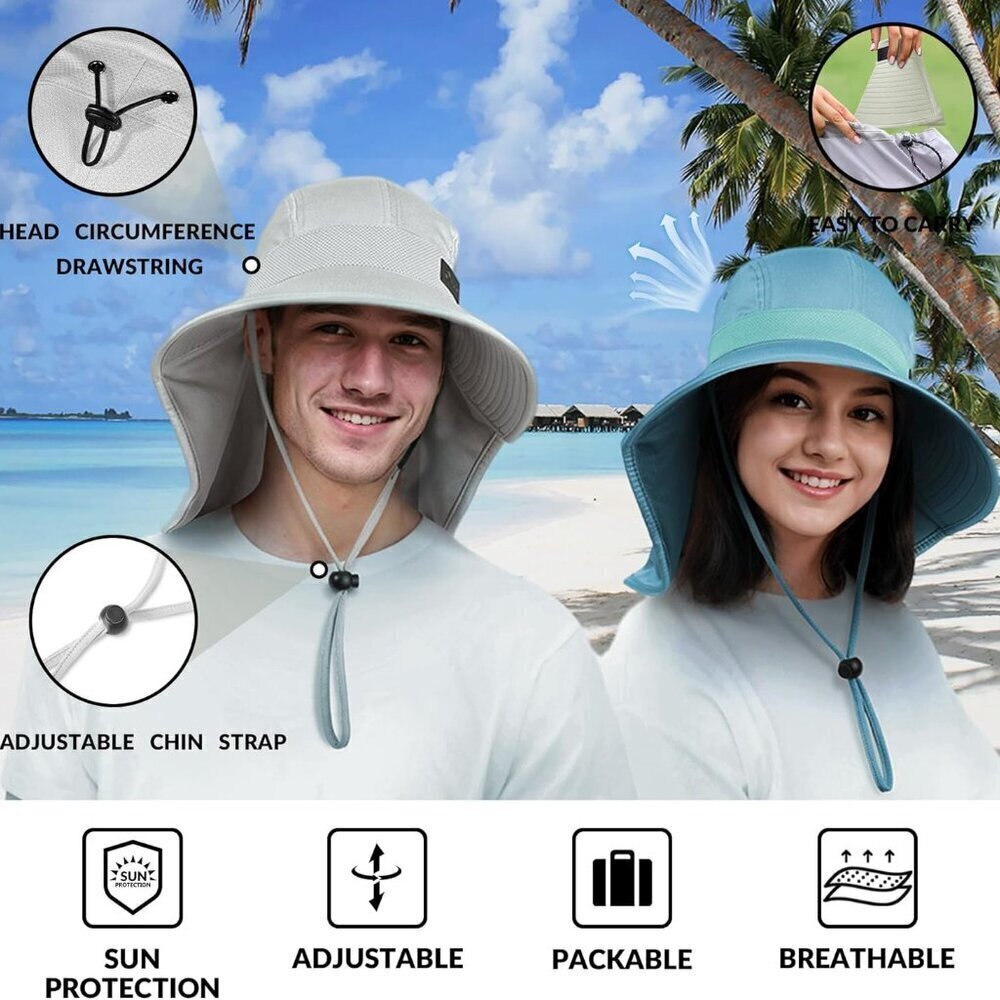 Cooling Bucket Hat Nylon Polyester Wide Brim Neck Flap Sun Protection - Picture 5 of 7